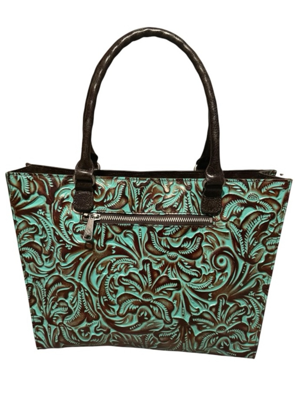 Patricia Nash Zancona Tooled Turquoise Leather Tote NWOT - Picture 2 of 8